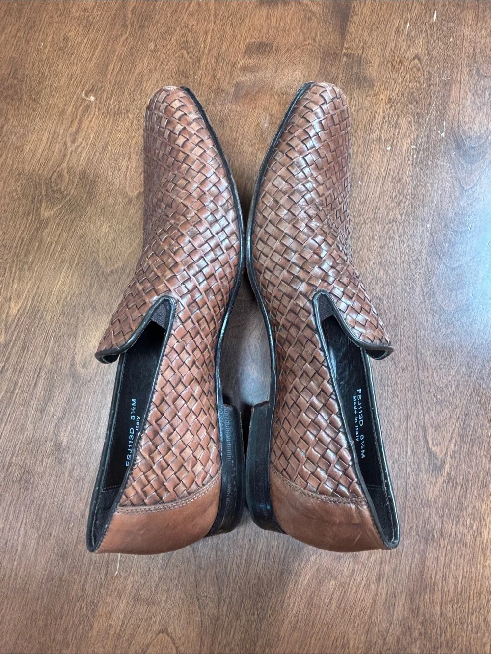Paul Fredrick Brown Woven Leather Slip-On Loafers